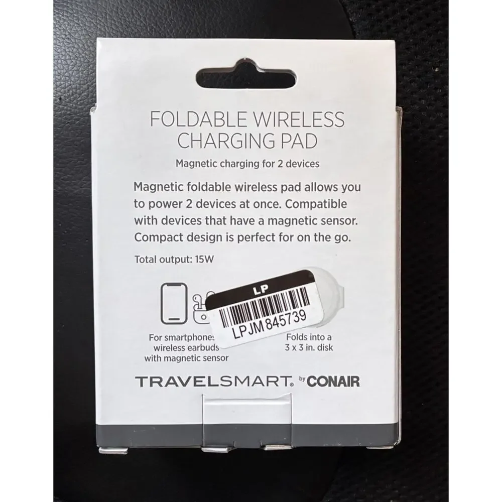 Travel Smart by Conair 15W Magnetic Wireless Charging Pad Foldable White TSPB4